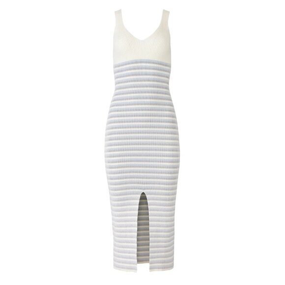 Opening Ceremony V-Neck Striped Split-front Ribbed-knit Body-con Midi Dress - XS - Picture 4 of 8